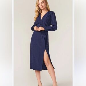 C15 Greylin Dahlia Midi Dress Maxi‎ Front Slit Navy Blue Long Sleeve Dress